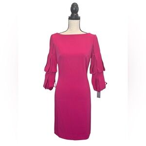 NWT Alberto Makali Fuchsia Boat Neck Ruffle Sleeve Scuba Dress  Women 2
